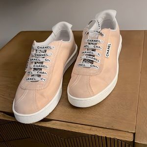 Chanel Blush Pink Canvas Trainers with Logo Laces 38